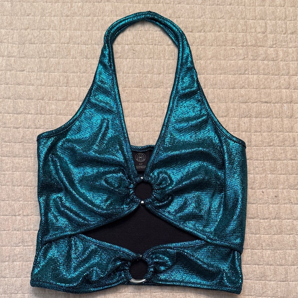 NWT Urban Outfitters Turquoise Metallic Halter Top Top